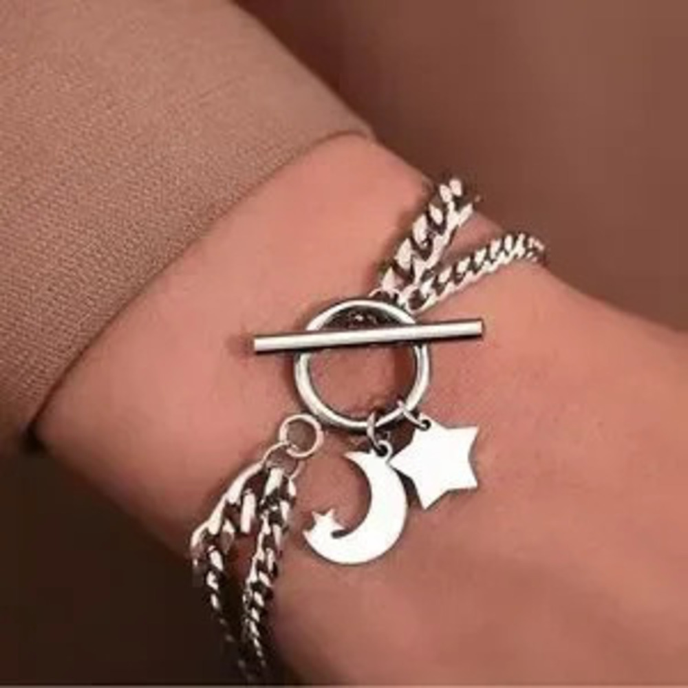 Silver Star Moon Charm Bracelet 8